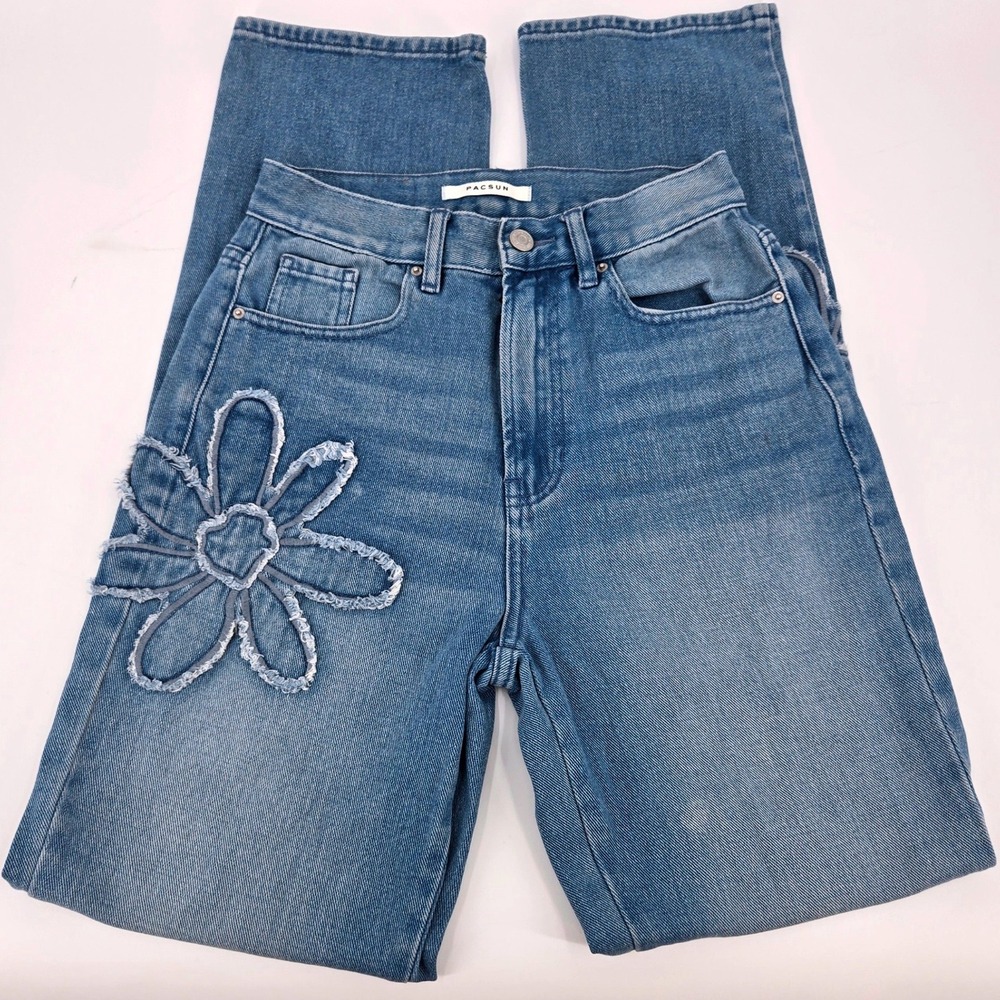 PacSun Eco Flower Patch High Waisted Straight Leg Jeans 25 100% Cotton‎ Y2K